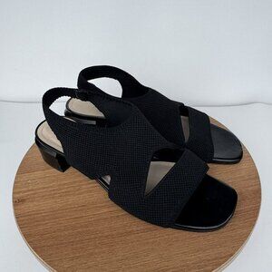 Liverpool Pacific Black Woven Fabric Sandals With Leather Sock Square Toe Size 8